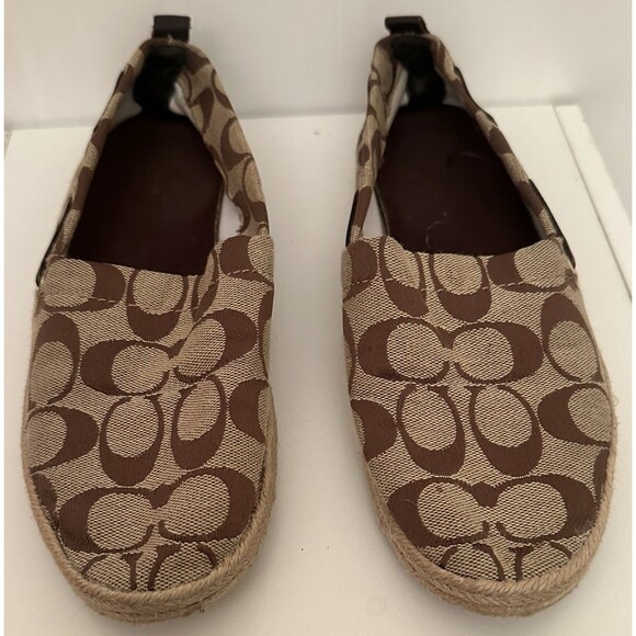 Coach Signature Canvas Espadrille Slip On Shoes Brown Tan Women’s Size 7.5 - Picture 2 of 8